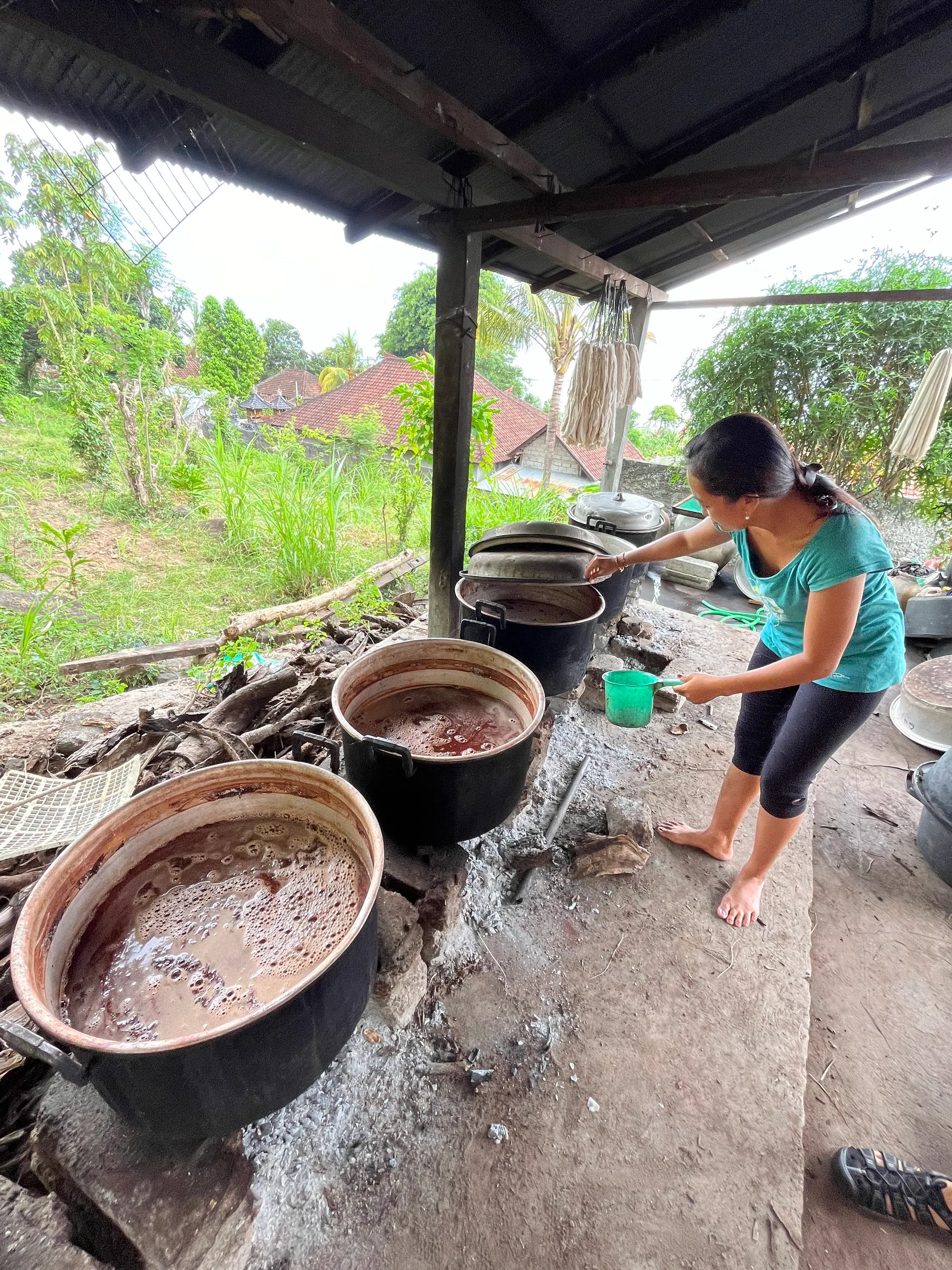 Dyeing yarn, indigo chips, fruit skins